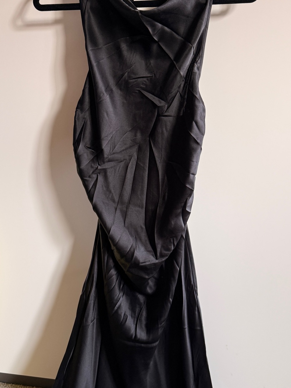 Elegant Black Silk Draped Evening Dress NWT